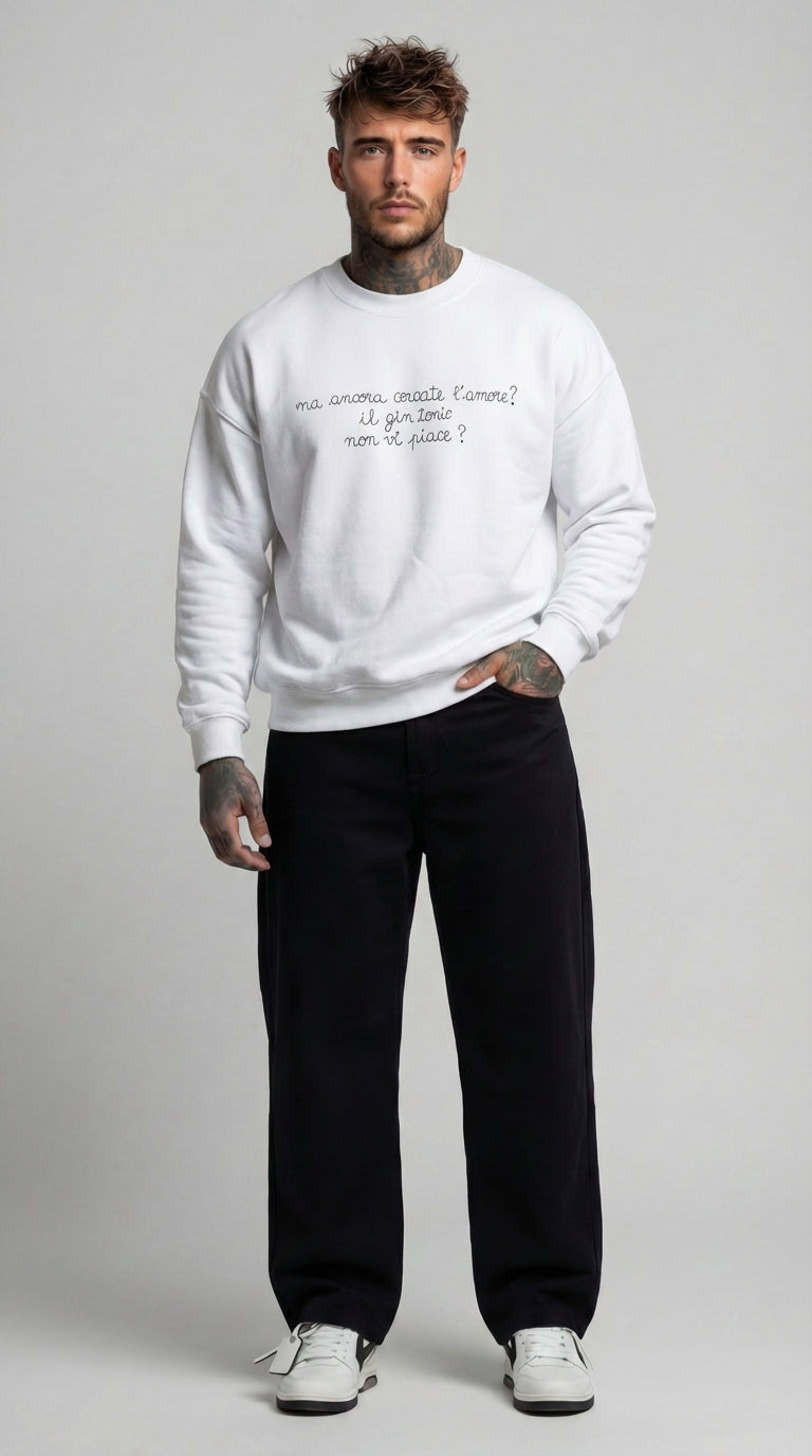 FELPA GIROCOLLO UOMO BIANCO  CON RICAMO MA ANCORA?  - BERNA - ART. 261080 -2