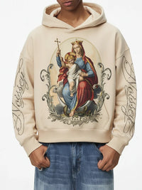 FELPA NOISSEY CON CAPPUCCIO BEIGE BOXY OVERSIZE STAMPA VIRGIN & CHILD