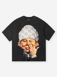 T-SHIRT OVERSIZE CON STAMPA BAD BOY HEADBAND PEARL NERO  - NOISSEY