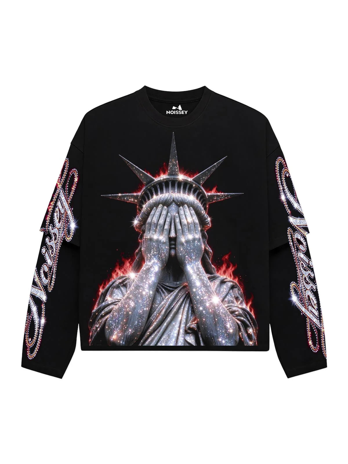 T-SHIRT LONG SLEVE BLACK ART STATUA LIBERTY