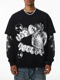 T-SHIRT NOISSEY LONG SLEEVE  DOPPIA MAGLIA ART BOCCA DIAMANTE