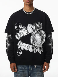 T-SHIRT NOISSEY LONG SLEEVE  DOPPIA MAGLIA ART BOCCA DIAMANTE