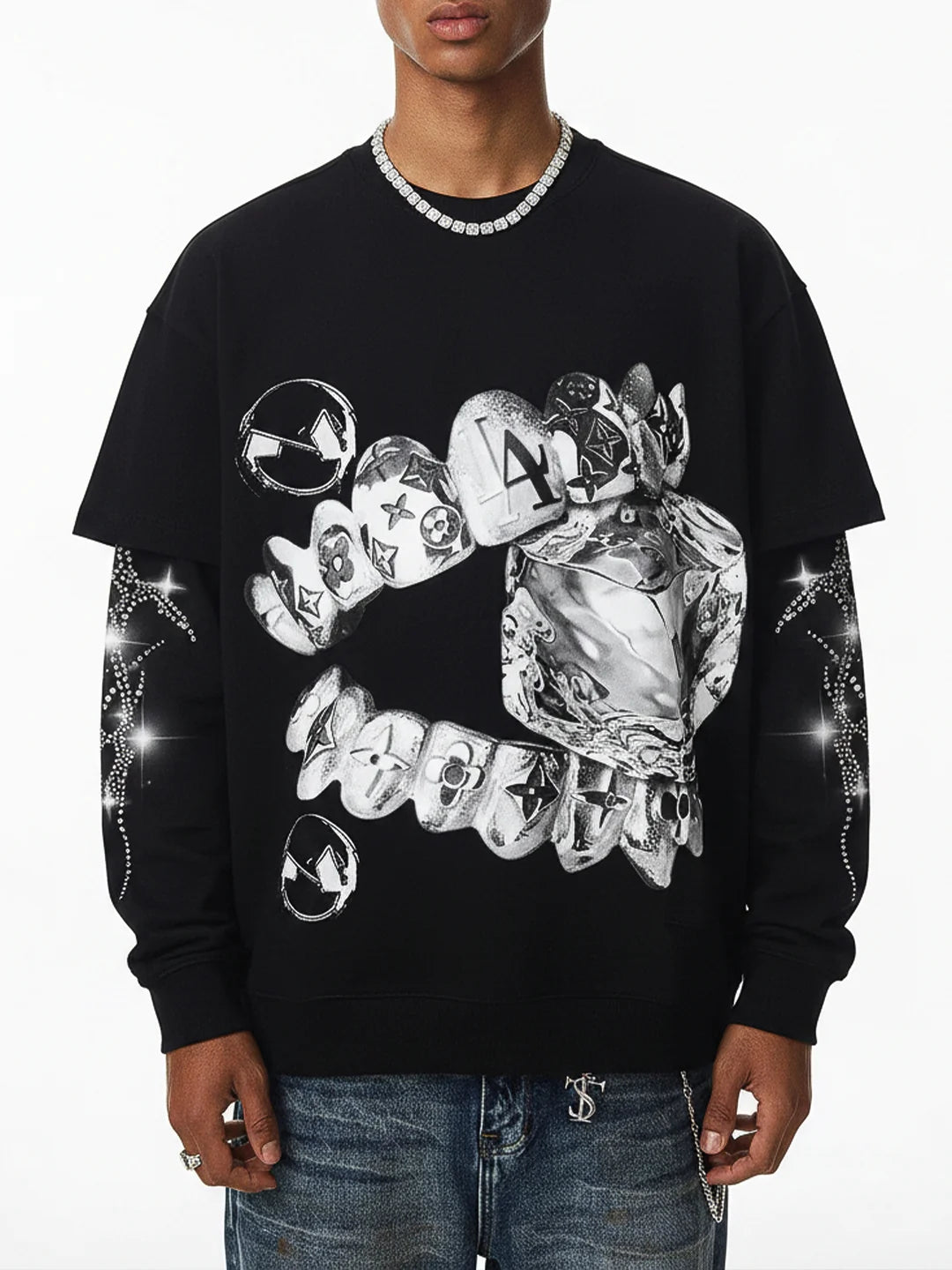 T-SHIRT NOISSEY LONG SLEEVE  DOPPIA MAGLIA ART BOCCA DIAMANTE