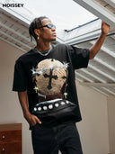 T-SHIRT OVERSIZE NERO CON STAMPA CORONA DI SPINE DI DIAMANTI