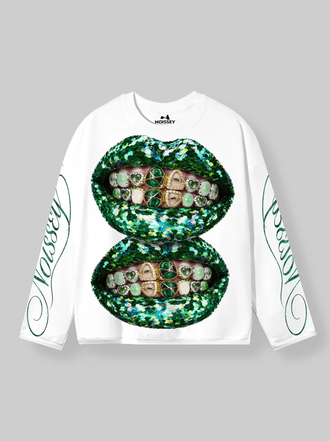 T-SHIRT LONG SLEEVE DOUBLE GREEN GLITTER LIPS BOCCA