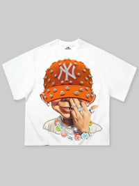 T-SHIRT BOXY  OVERSIZE "Bad Boy" Orange Pearl Hat    - NOISSEY