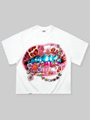 T-SHIRT NOISSEY  WHITE BOXYFIT OVERSIZE ART BOCCA LEOPARD PINK