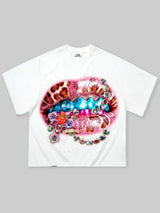 T-SHIRT NOISSEY  WHITE BOXYFIT OVERSIZE ART LEOPARD PINK