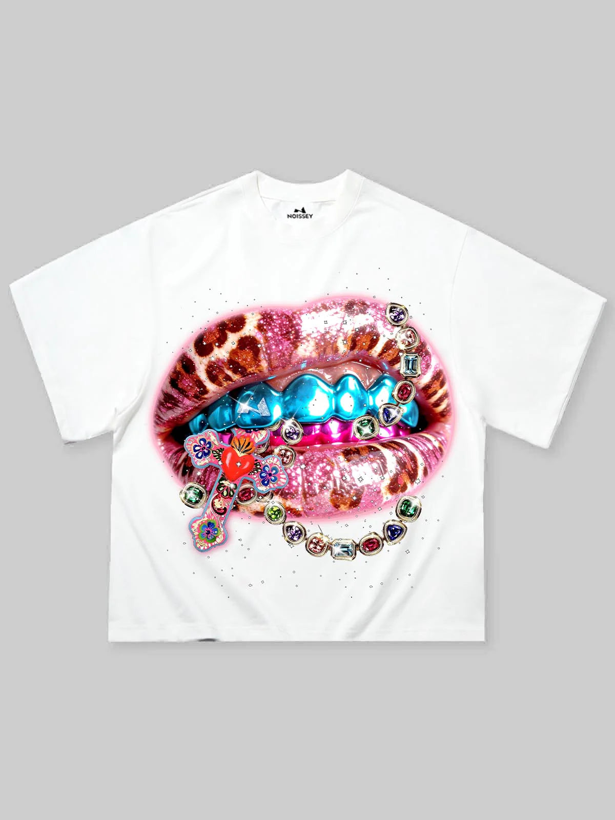 T-SHIRT NOISSEY  WHITE BOXYFIT OVERSIZE ART LEOPARD PINK
