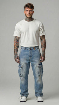 JEANS UOMO CARGO LAVAGGIO BLEACH  BERNA - ART.26100-30