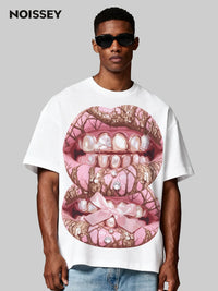 T-SHIRT NOISSEY  WHITE BOXYFIT OVERSIZE ART BOCCA PINK PEARL