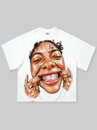 T-SHIRT NOISSEY WHITE BOXYFIT OVERSIZE ART COLORFUL SMILEY