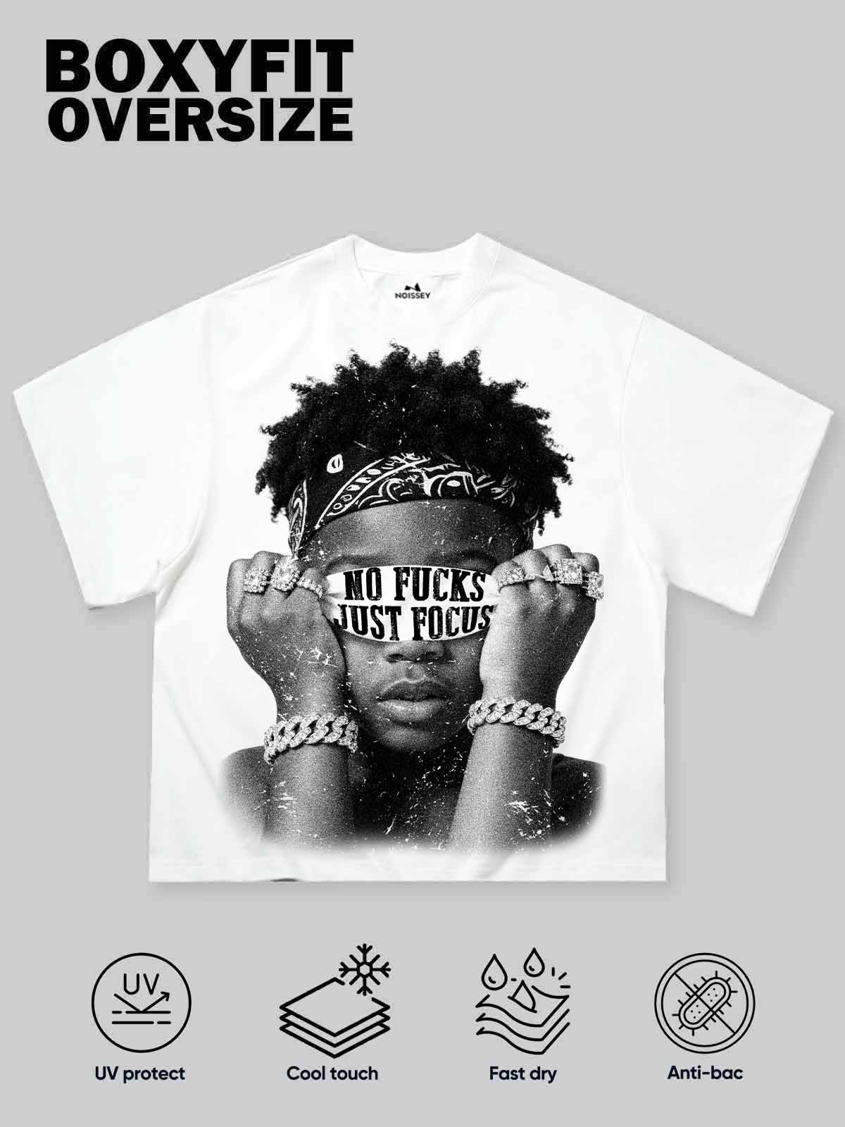 T-SHIRT NOISSEY BOXYFIT OVERSIZE BIANCA ART NO FUCKS JUST FOCUS