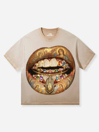 T-SHIRT NOISSEY SABBIA  BOXYFIT OVERSIZE ART BOCCA MEDIEVAL