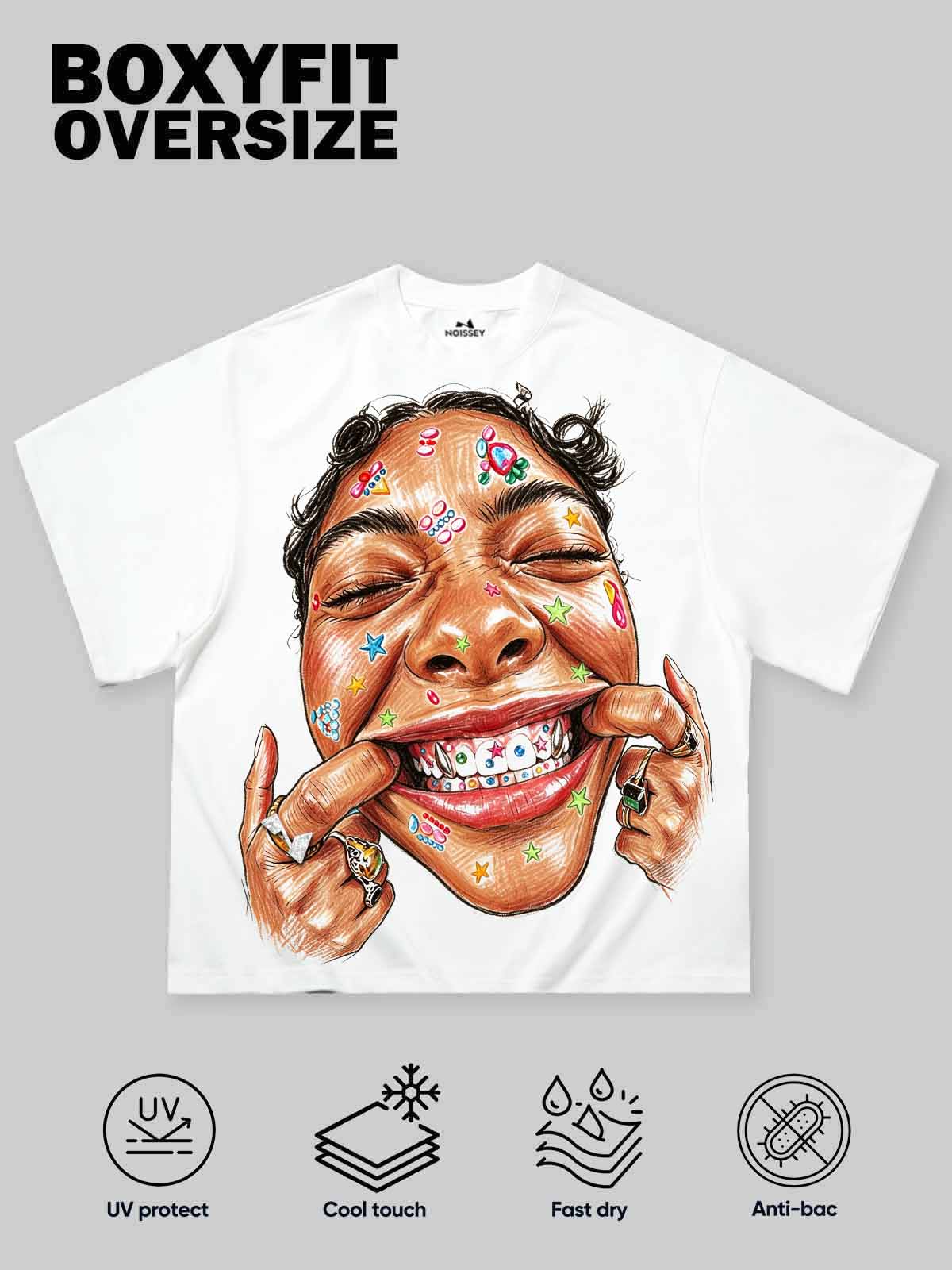 T-SHIRT NOISSEY WHITE BOXYFIT OVERSIZE ART COLORFUL SMILEY