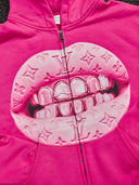 FELPA  PINK CON CAPPUCCIO ZIP STAMPA. "LEATHER CAT'S EYE"   - NOISSEY