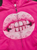 FELPA  PINK CON CAPPUCCIO ZIP STAMPA. "LEATHER CAT'S EYE"   - NOISSEY