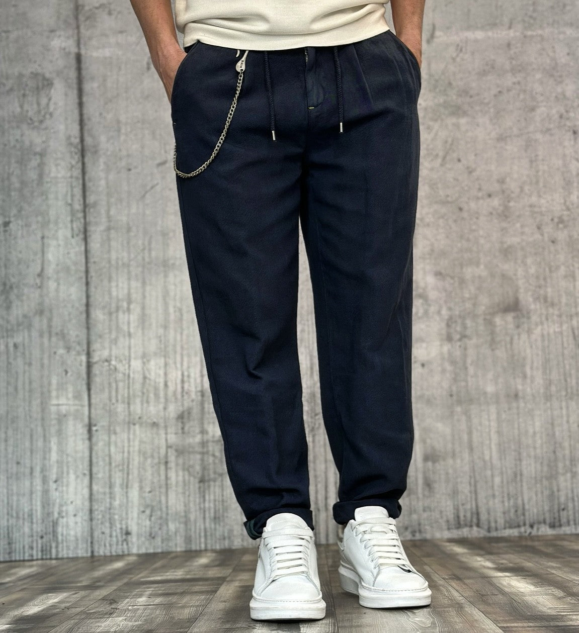 PANTALACCIO MISTO LINO - BERNA - ART. 23015478 - COL. NAVY
