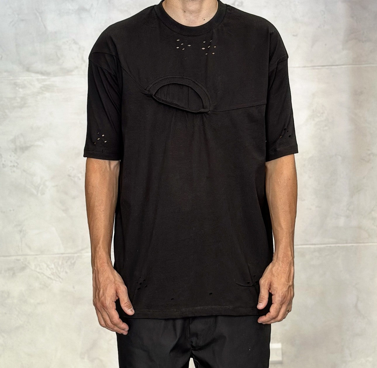 T-SHIRT DOPPIO COLLO OVERSIZE - DAMN STUDIOS -  ART. DAMN9 - COL. NERO