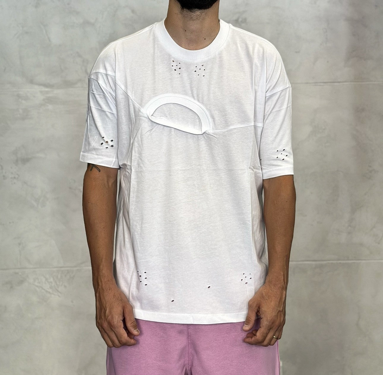 T-SHIRT DOPPIO COLLO OVERSIZE - DAMN STUDIOS -  ART. DAMN9 - COL. BIANCO