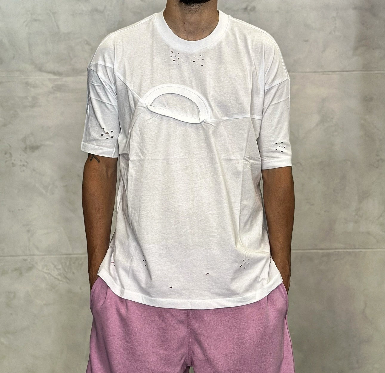 T-SHIRT DOPPIO COLLO OVERSIZE - DAMN STUDIOS -  ART. DAMN9 - COL. BIANCO