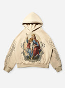 FELPA NOISSEY CON CAPPUCCIO BEIGE BOXY OVERSIZE STAMPA VIRGIN & CHILD