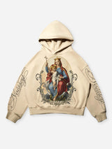 FELPA NOISSEY CON CAPPUCCIO BEIGE BOXY OVERSIZE STAMPA VIRGIN & CHILD