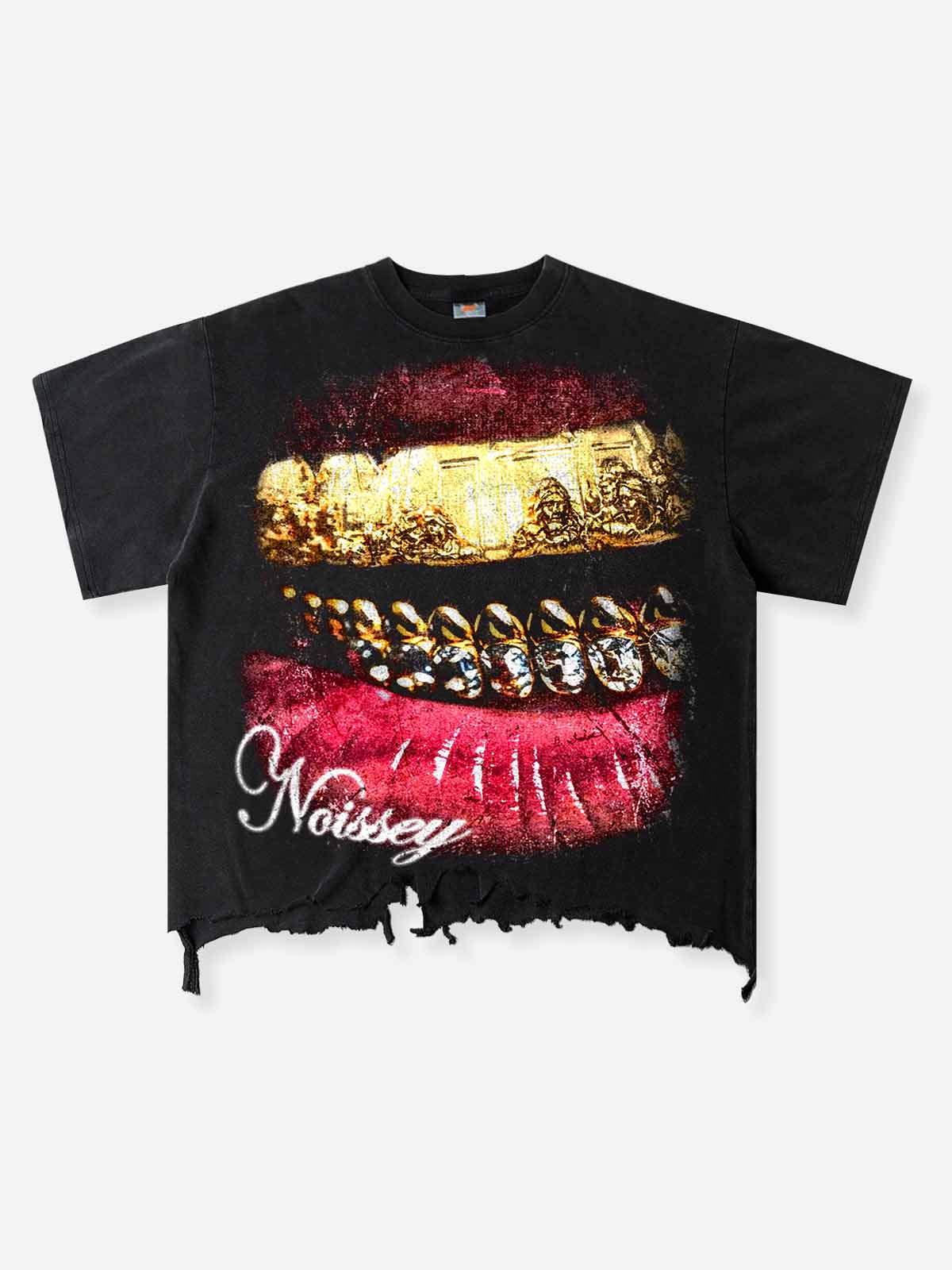 T-SHIRT NOISSEY  BLACK  BOXYFIT OVERSIZE  ROTTA  ART LIPS & GOLDEN