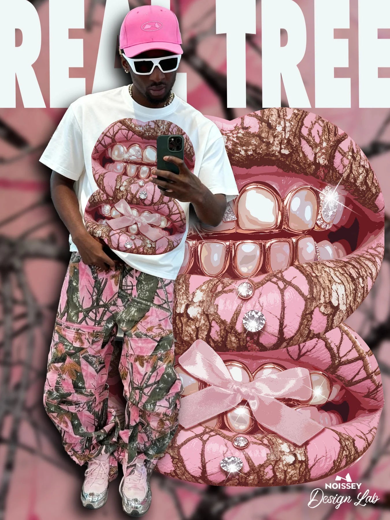 T-SHIRT NOISSEY  WHITE BOXYFIT OVERSIZE ART BOCCA PINK PEARL