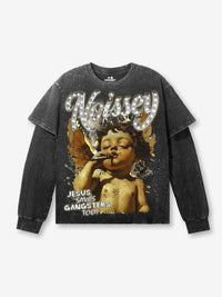 T-SHIRT MANICA LUNGA  VINTAGE LITTLE ANGEL NERA LAVATA  - NOISSEY