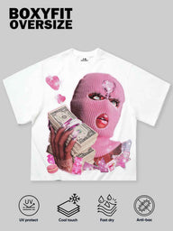 T-SHIRT NOISSEY WHITE BOXYFIT ART PASSAMONTAGNE GIRL PINK