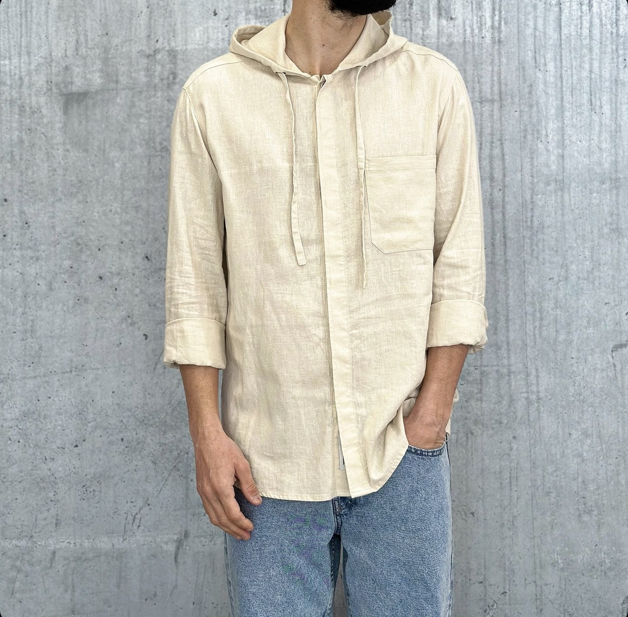 CAMICIONE MISTO LINO CON CAPPUCCIO - BERNA - *ART. 243103