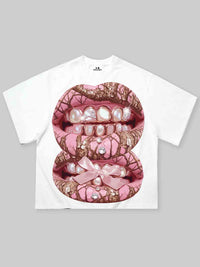 T-SHIRT NOISSEY  WHITE BOXYFIT OVERSIZE ART BOCCA PINK PEARL