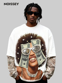 T-SHIRT NOISSEY LONG SLEEVE STAMPA DOLLARI MIMETICA