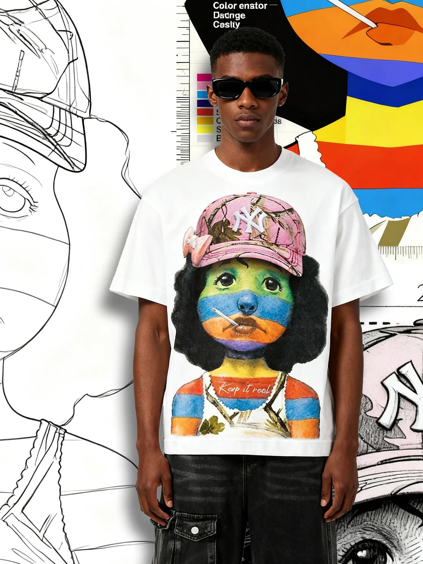 T-SHIRT NOISSEY WHITE OVERSIZE ART BIMBA A RIGHE