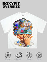 T-SHIRT NOISSEY BAD BOY  BOXY OVERSIZED BIANCA ART CAP AZZURRO  SPILLE