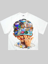 T-SHIRT NOISSEY BAD BOY  BOXY OVERSIZED BIANCA ART CAP AZZURRO  SPILLE
