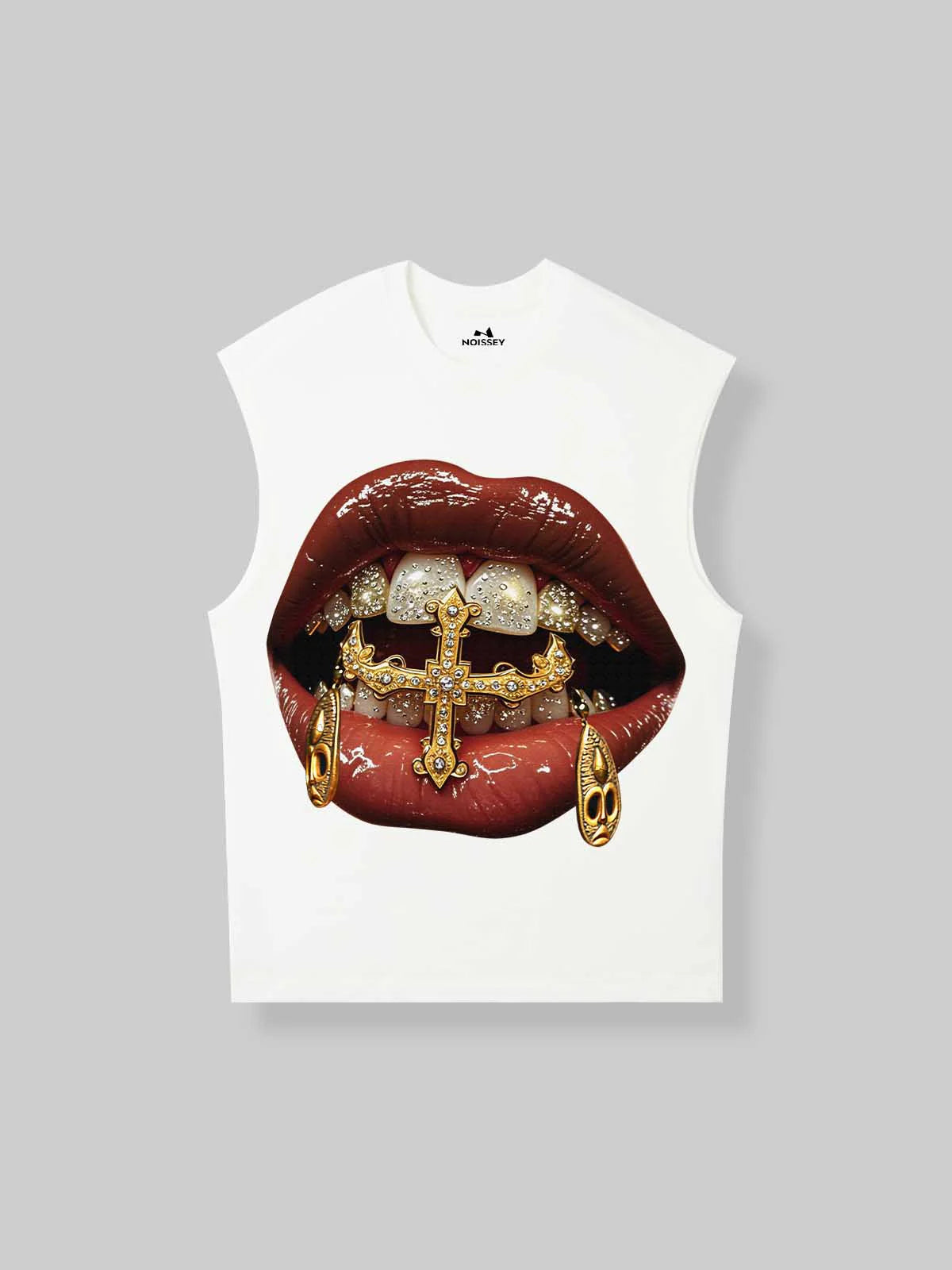 T-SHIRT CANOTTA NOISSEY WHITE ART BOCCA LIP  DIAMOND