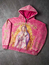 FELPA NOISSEY CON CAPPUCCIO SQUADRATA ZIP E STAMPA VINTAGE LAVATA VERGINE