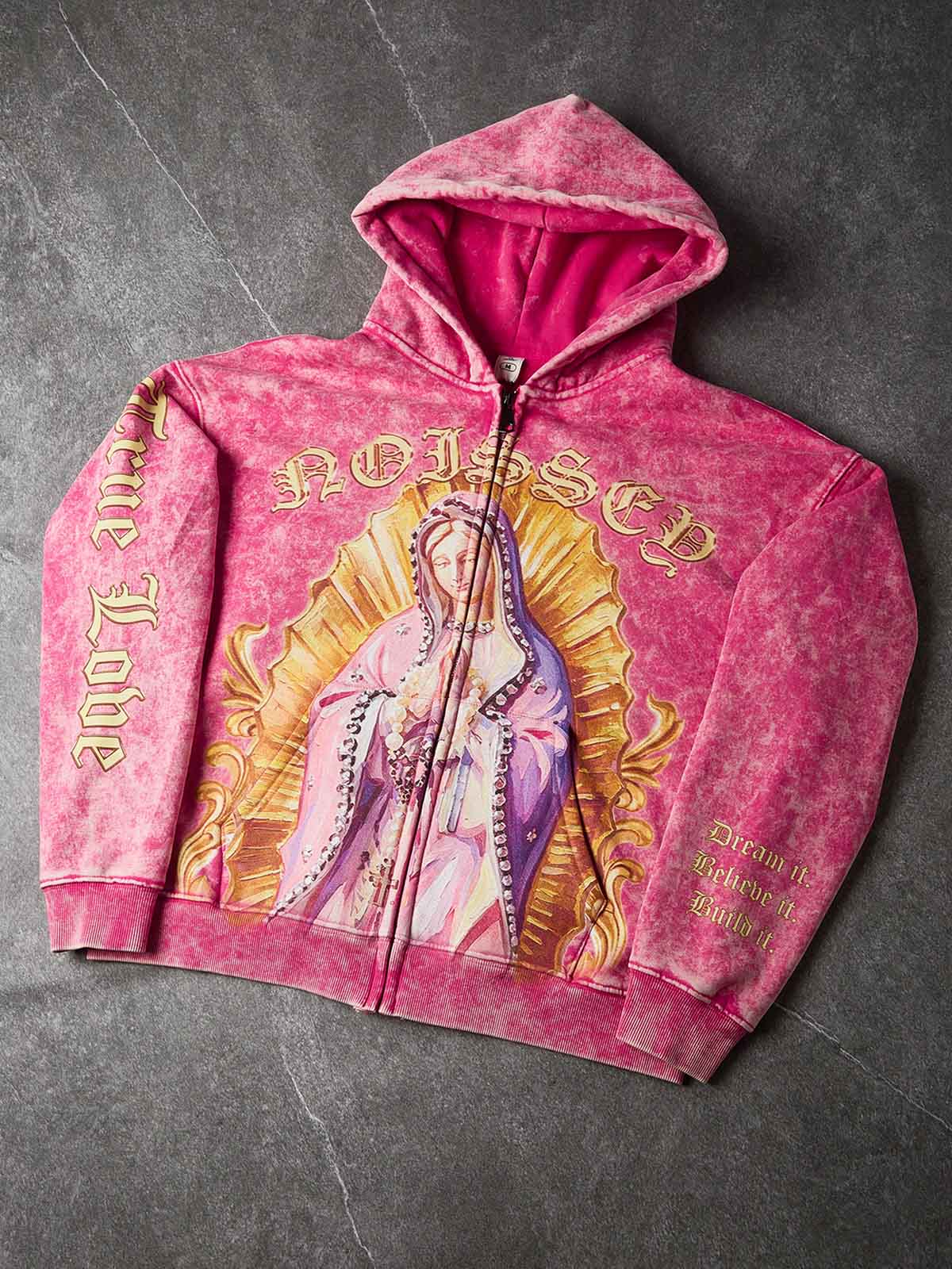FELPA NOISSEY CON CAPPUCCIO SQUADRATA ZIP E STAMPA VINTAGE LAVATA VERGINE