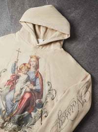 FELPA NOISSEY CON CAPPUCCIO BEIGE BOXY OVERSIZE STAMPA VIRGIN & CHILD