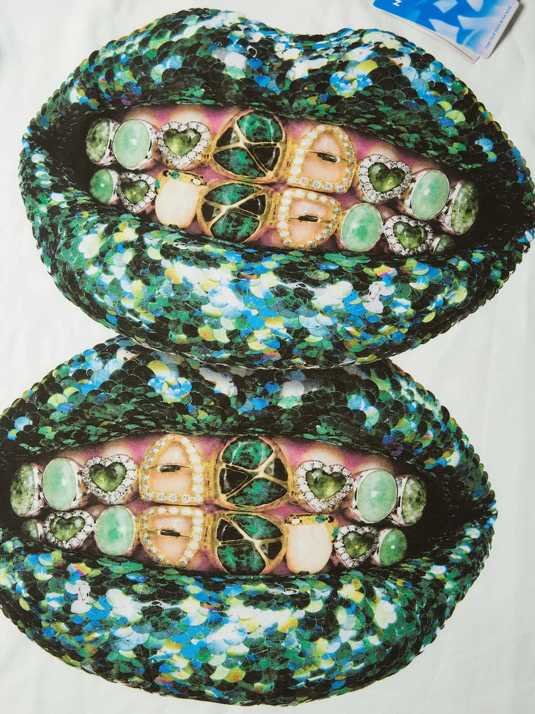 T-SHIRT LONG SLEEVE DOUBLE GREEN GLITTER LIPS BOCCA
