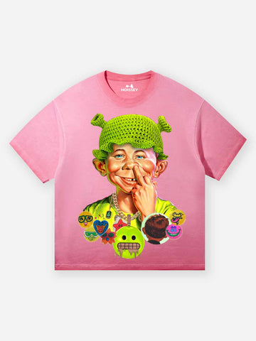 T-SHIRT PINK   STAMPA  SHREK  CAPPELLO UNCINETTO   -  NOISSEY