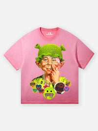 T-SHIRT PINK   STAMPA  SHREK  CAPPELLO UNCINETTO   -  NOISSEY