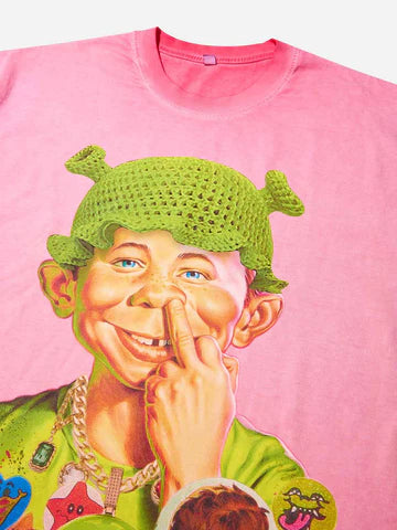 T-SHIRT PINK   STAMPA  SHREK  CAPPELLO UNCINETTO   -  NOISSEY