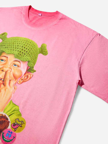 T-SHIRT PINK   STAMPA  SHREK  CAPPELLO UNCINETTO   -  NOISSEY