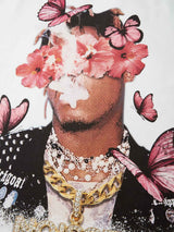 T-SHIRT NOISSEY WHITE BOXYFIT ART FLORAL BUTTERFLY