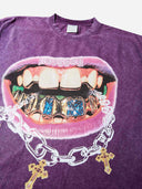T-SHIRT CON STAMPA BOCCA E CROCI  GRILLS PURPLE WASHED PRINT  - NOISSEY