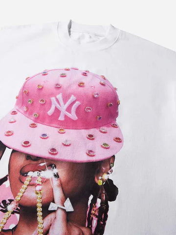 T-SHIRT  STAMPA PINK DIAMOND HAT GIRL   -  NOISSEY