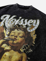 T-SHIRT MANICA LUNGA  VINTAGE LITTLE ANGEL NERA LAVATA  - NOISSEY